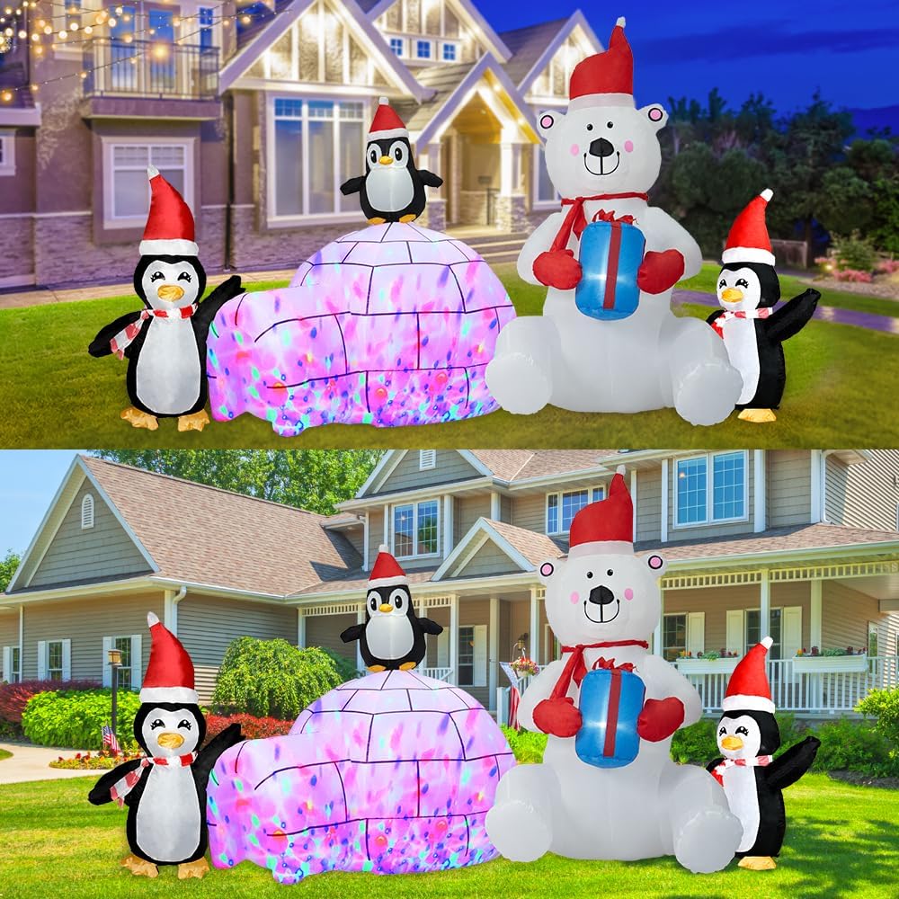 Christmas Inflatable Decoration, Sida-Earcy 10FT Polar Bear Snowball Igloo Lighted Blow Up Christmas Decorations