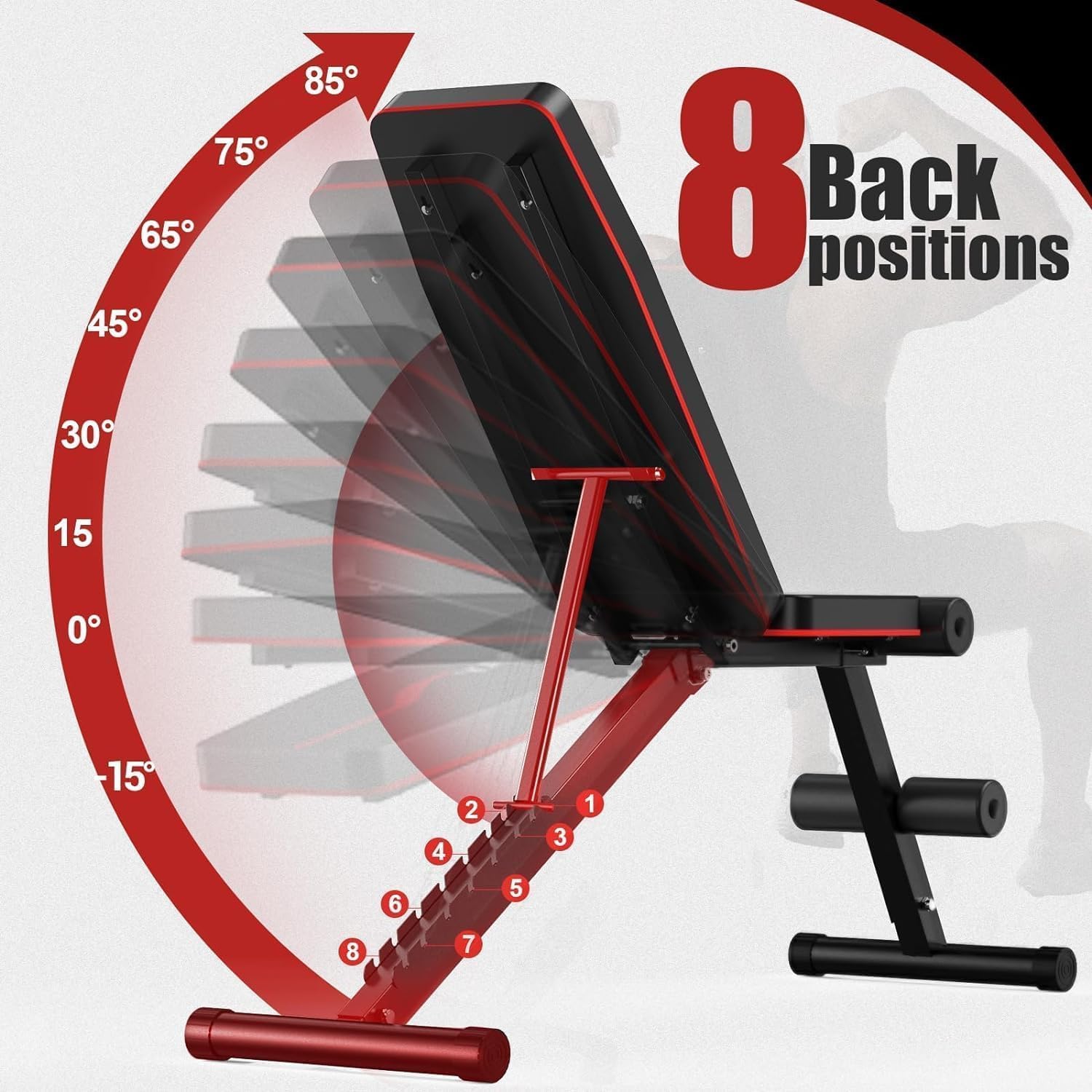 Weight Bench Press, Adjustable Workout Bench, Foldable Strength Bench | 8 Levels Adjustable, 880LBS Capacity Weight