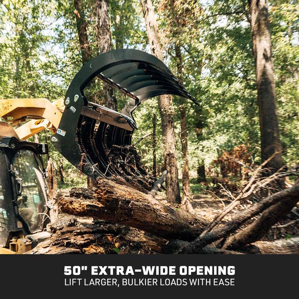 72" Extreme Root Grapple Rake Attachment, Universal Quick Tach Connection, Twin 3,000 PSI Cylinders, Replaceable