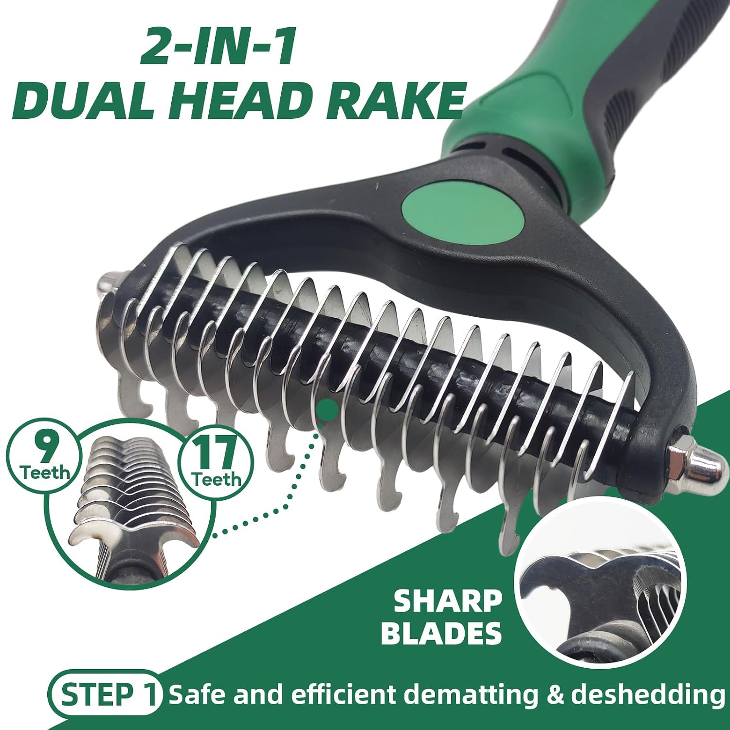 Pet Grooming Kit - 7 PCS Green Deshedding Brush Set with Undercoat Rake, Slicker Brush, Bath Brush & Nail Clipper for