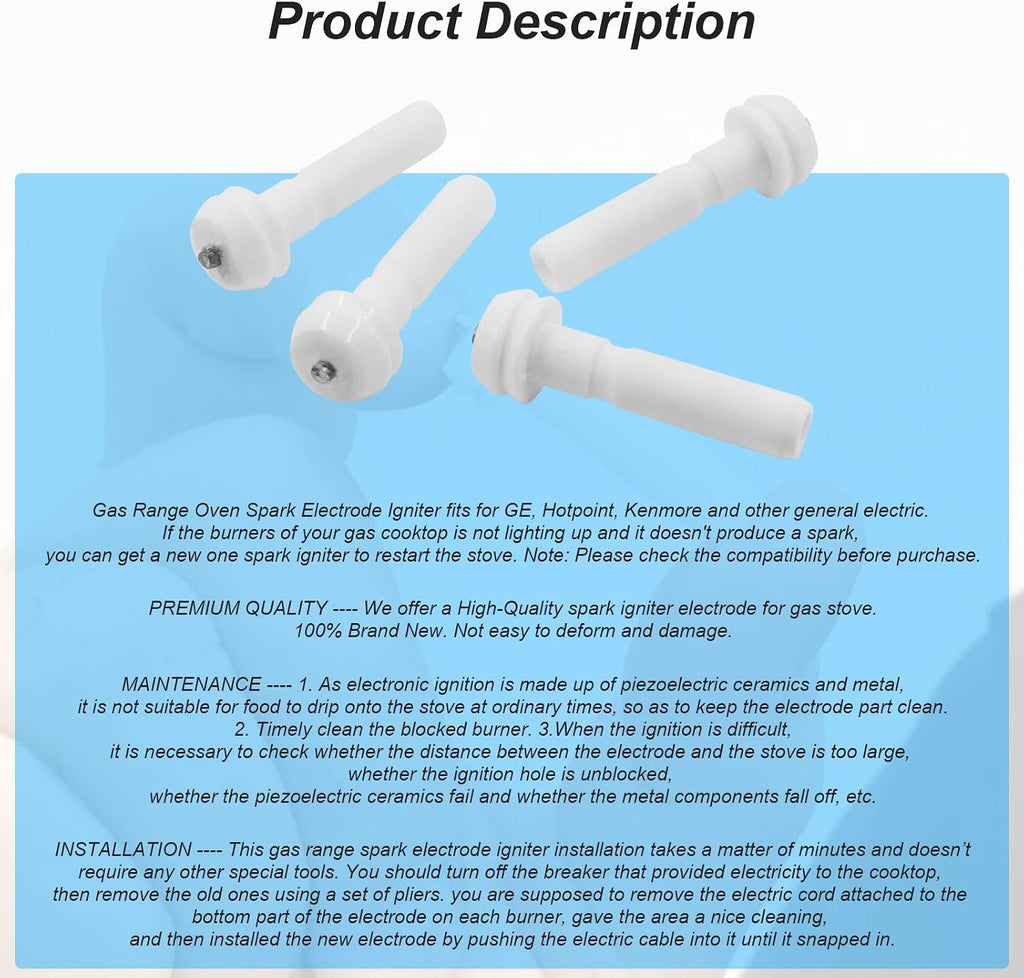 WB13K10014 Gas Range Oven Spark Electrode Igniter Replacement for GE