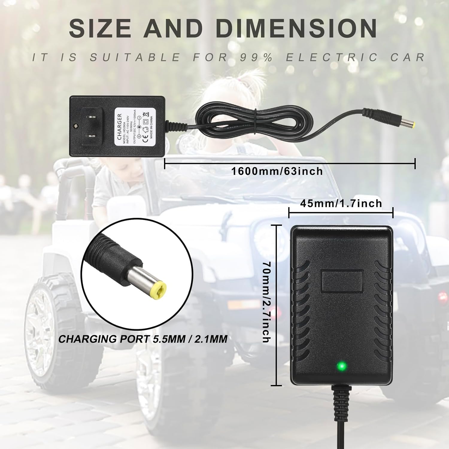 12V Kids Charger for Ride On Car, 12V Various Electric Ride-on Toys Car Battery Charger，12 V Universal Kids Riding