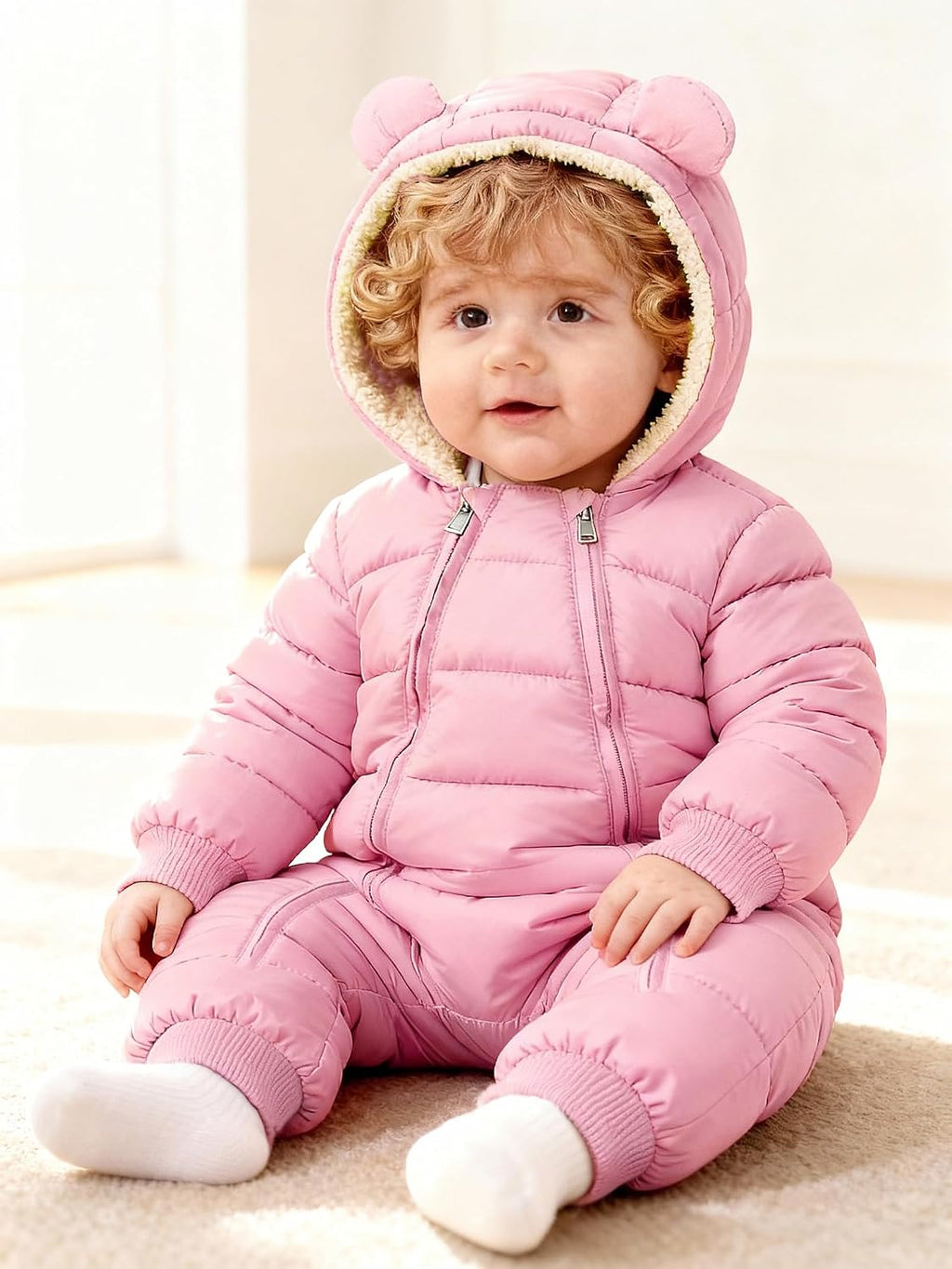 Baby Snowsuit Toddler Girl Clothes Cute Hooded Double Zipper Boys Winter Coat Unisex Romper for Infant