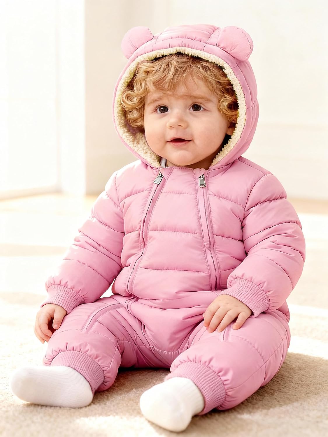 Baby Snowsuit Toddler Girl Clothes Cute Hooded Double Zipper Boys Winter Coat Unisex Romper for Infant