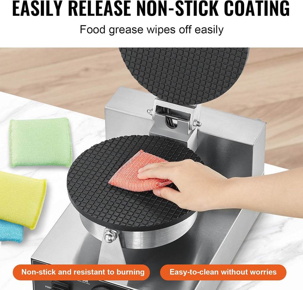 Commercial Waffle Maker 1 Pc Cone, Electric Stainless Steel | Crepe/Bubble Waffle/Pancake Maker, Temp Control