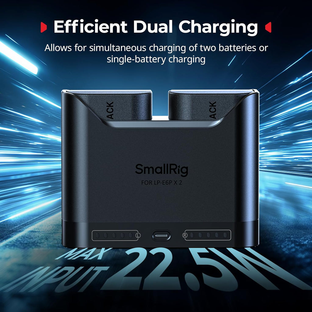 LP-E6P Battery Set for Canon, Real 2520mAh, 2.5H 22.5W Dual Slot | USB-C Charger, LED Display, for Canon EOS R6V,R6