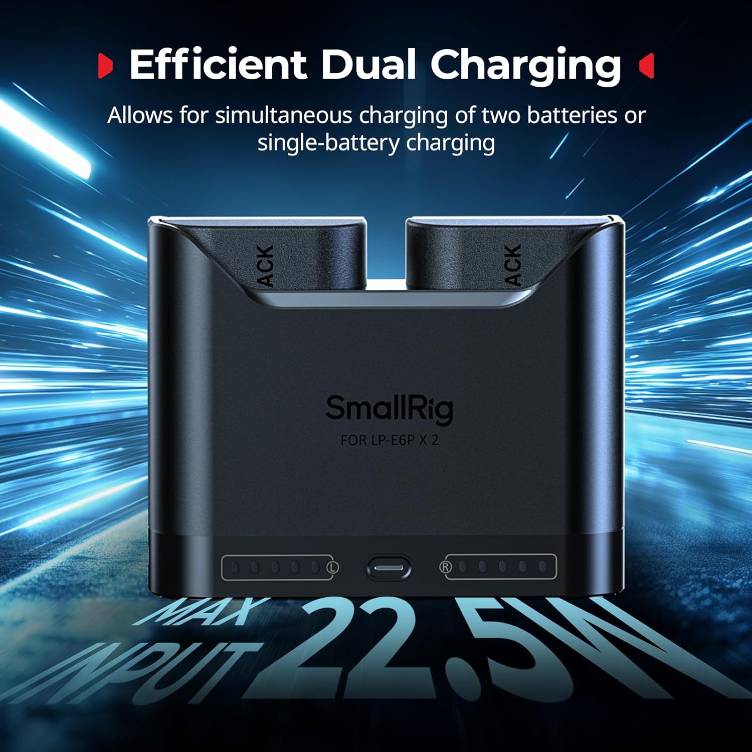 LP-E6P Battery Set for Canon, Real 2520mAh, 2.5H 22.5W Dual Slot | USB-C Charger, LED Display, for Canon EOS R6V,R6