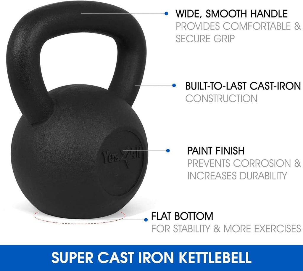 Kettlebell Sets, 5 - 10 - 15 - 20 - 25 - 30 LB Cast Iron Strength Training Kettlebells, Wide Handles & Flat Bottom