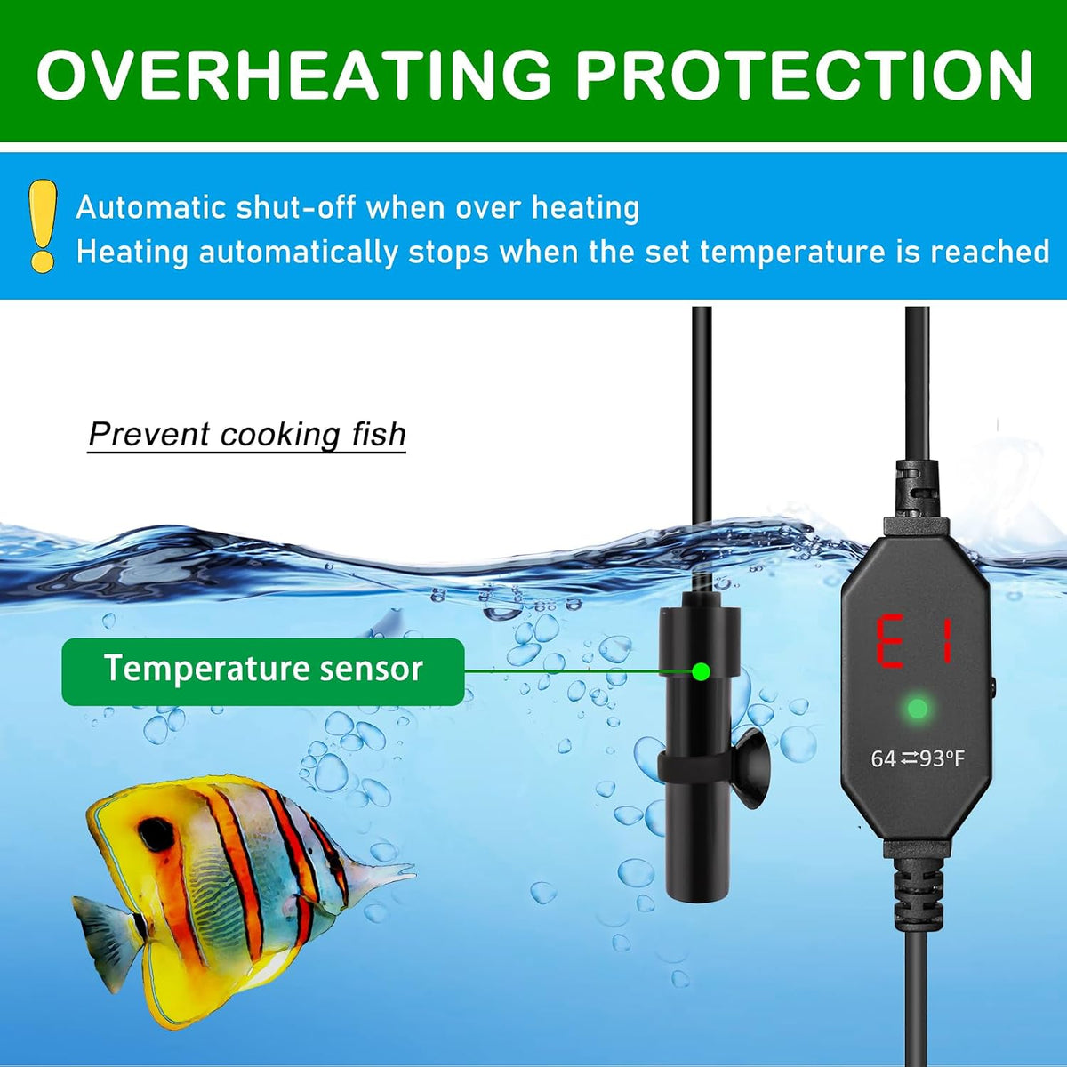 Shatter-Resistant Aquarium Heater, USB 10W Adjustable Mini Fish Tank Heater with External Temperature Controller