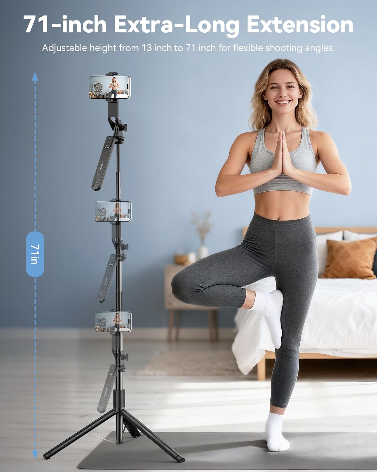 71" Phone Tripod & Selfie Stick, Portable Extendable Cell Phone Tripod Stand with Wireless Remote and Phone Holder