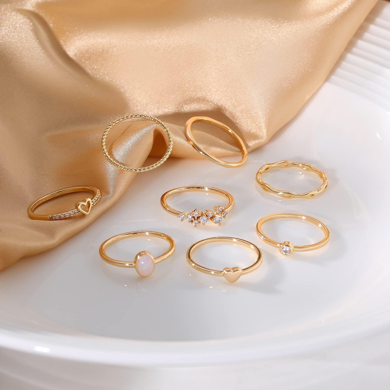 8-12PCS 14K Gold Ring Set for Women Non Tarnish Dainty Silver Rose Gold Thumb Stackable Stacking Rings Heart CZ Pinky
