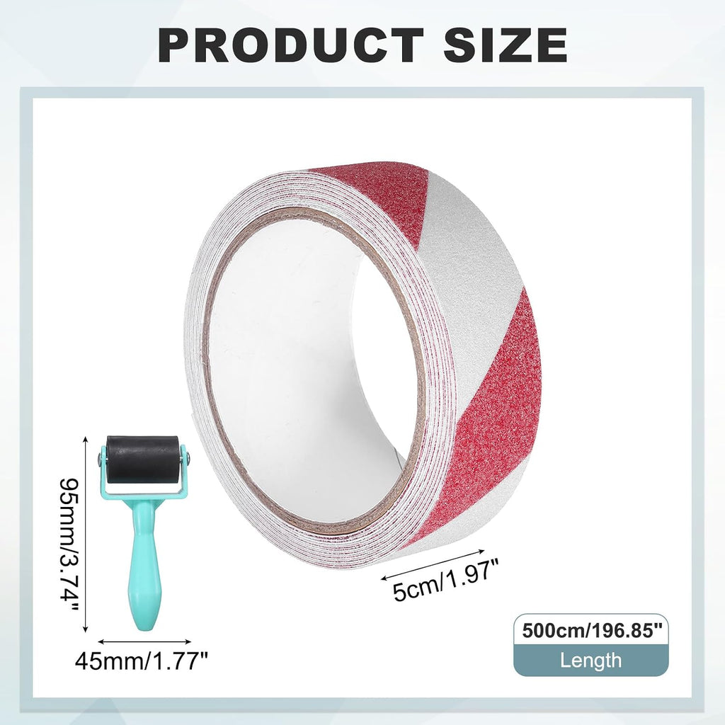 Anti-Slip Grip Tape,1.97"x16.4ft Traction Tape with Roller,Red-white