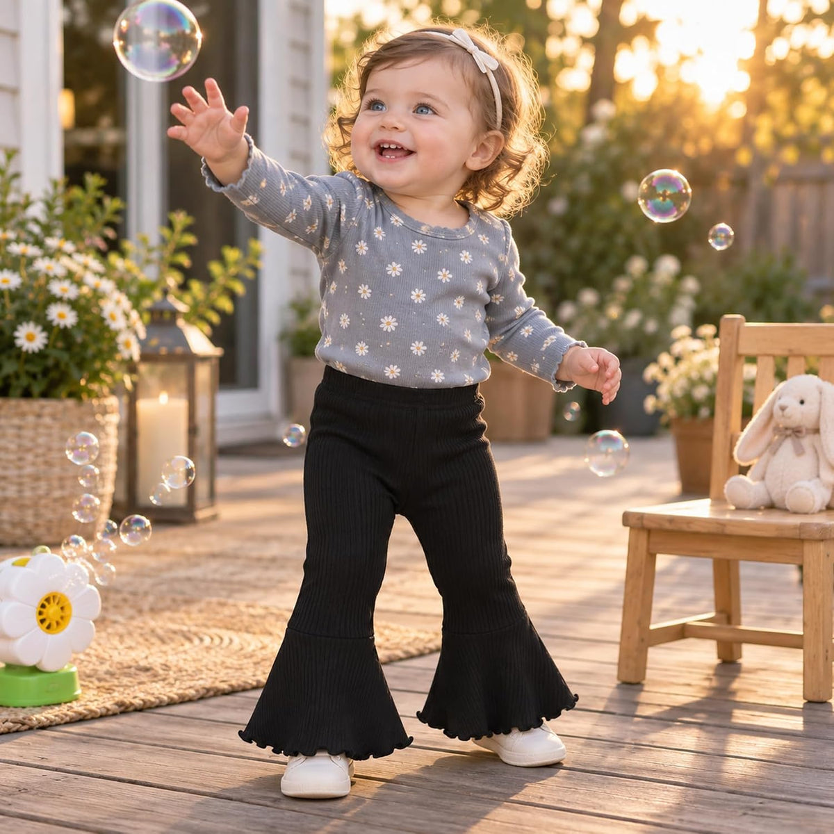 Baby Girl Flare Pants 3 Pack Ribbed Toddler Bell Bottoms 6M-3T