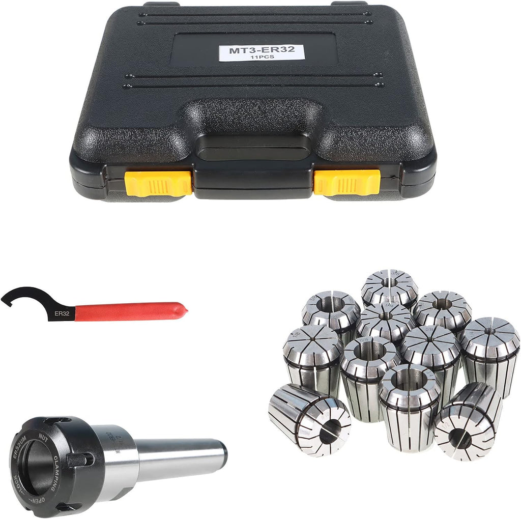 ER-32 MT3 Milling Cutter Shank Tool, 11Pcs Collets with Wrench