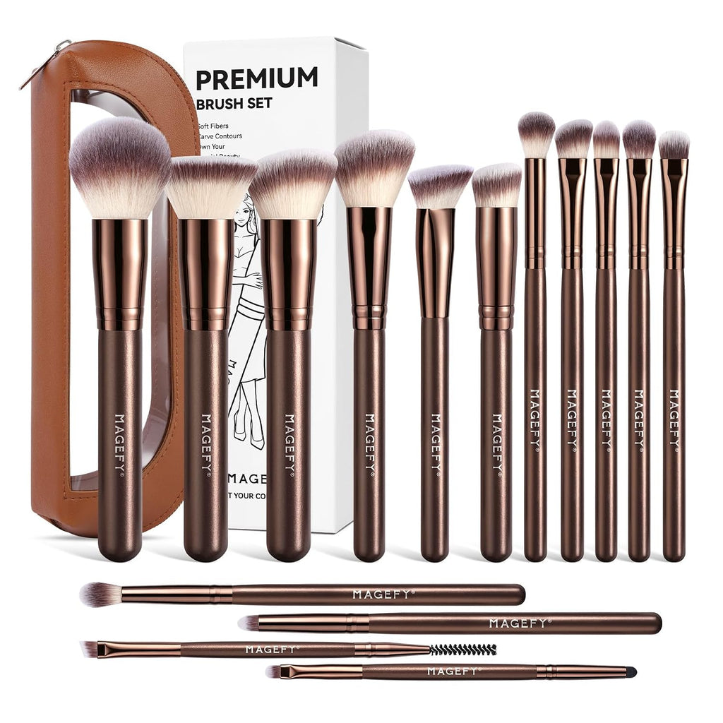Makeup Brushes 15 Pcs Makeup Brush Set for Foundation, Concealer, Contour, Blending, Blush, Eyeshadow Brushes with