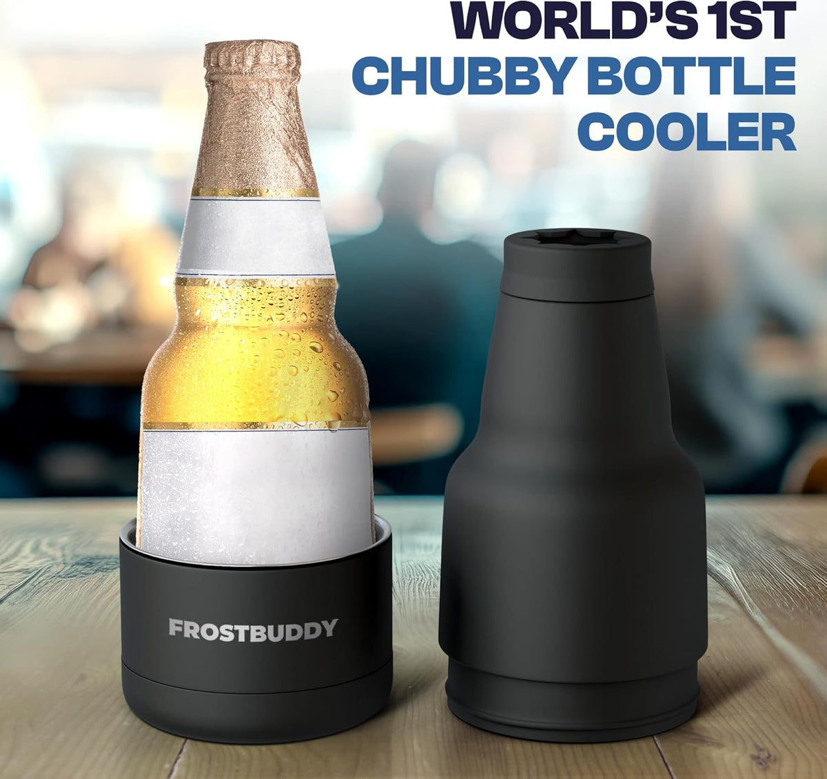 Chubby Buddy Beer Bottle Cooler - Fits 12 oz Bottles (Black)