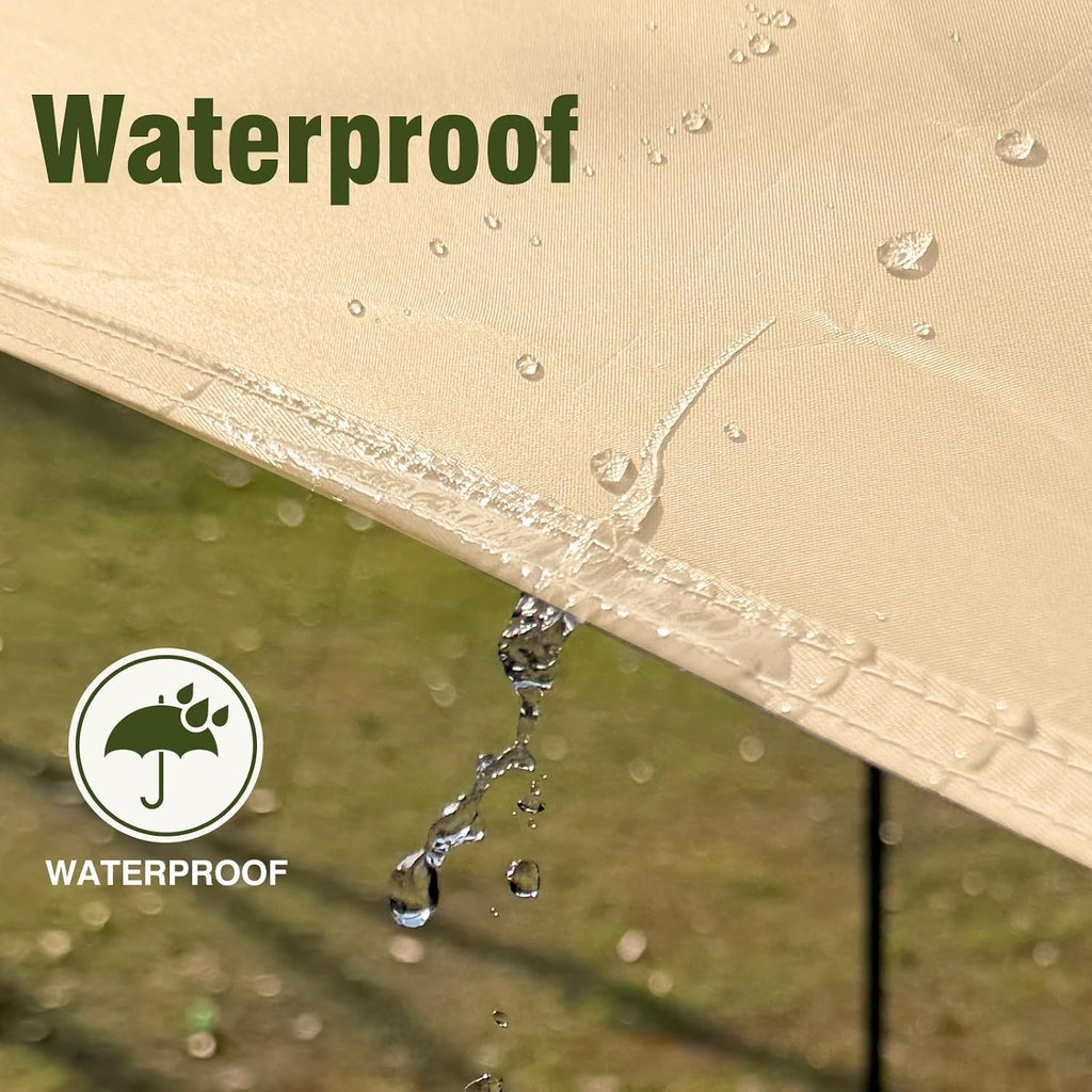 Waterproof Camping Tarp Hammock Rain Fly -14.7×14.7ft with 2 Poles, Mutifunctional Tent UV Protection & Waterproof &
