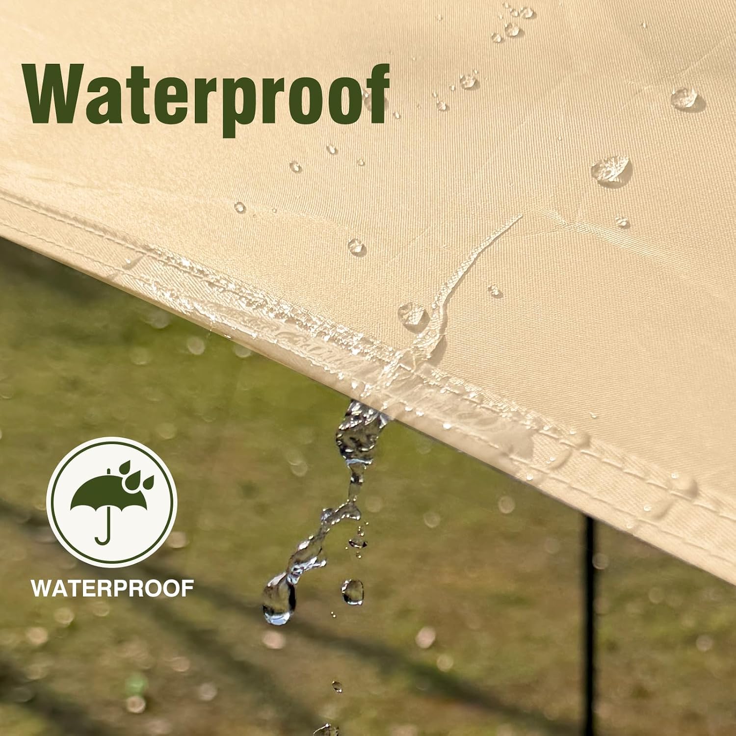Waterproof Camping Tarp Hammock Rain Fly -14.7×14.7ft with 2 Poles, Mutifunctional Tent UV Protection & Waterproof &