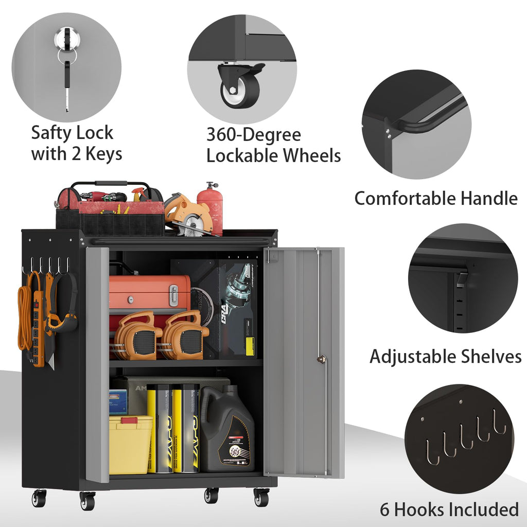 Metal Garage Storage Cabinet with Wheels, Lockable Rolling Tool Cabinet