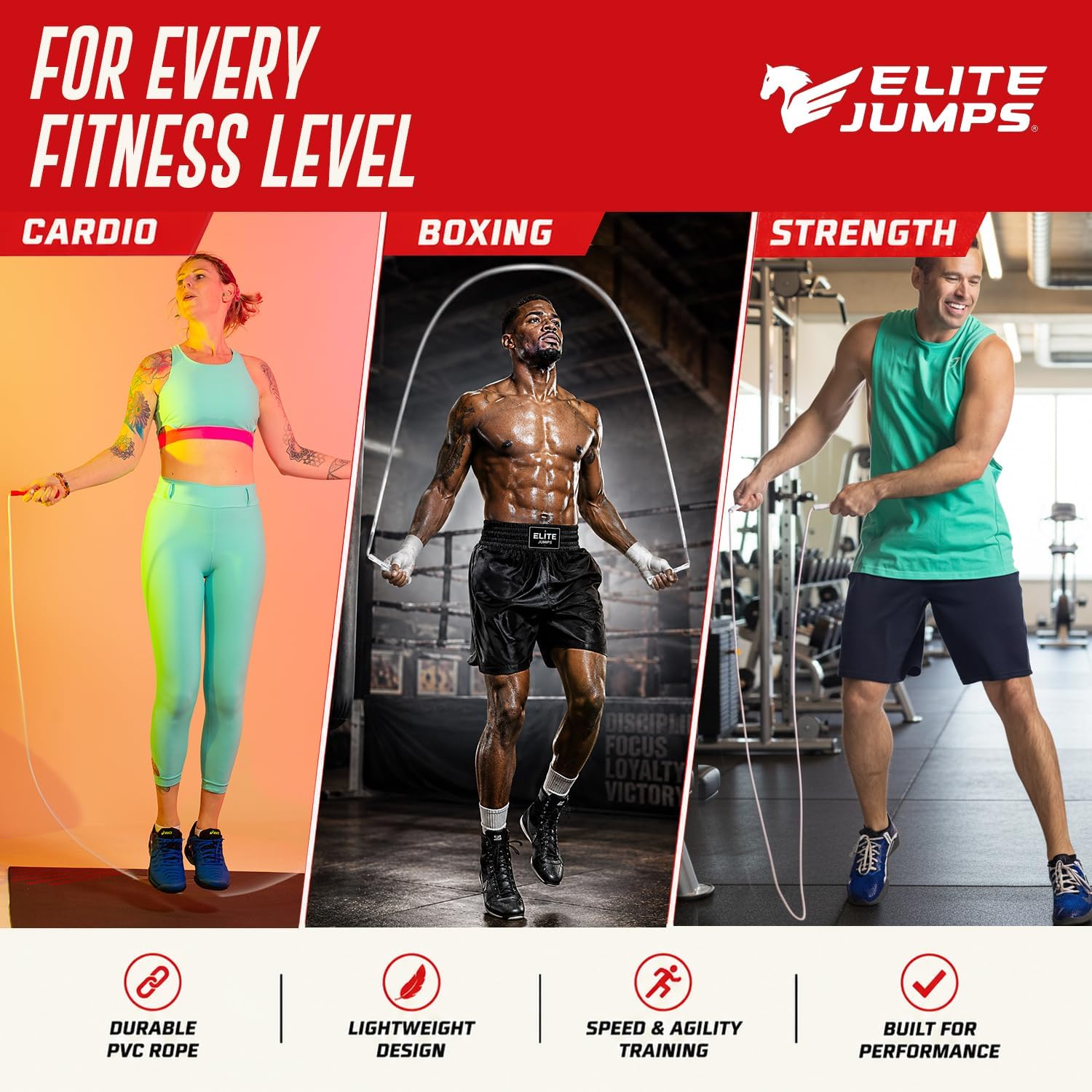 Elite Jumps 6mm PVC Jump Rope, Adjustable Skipping Rope | Non-kinking PVC cord. Unbreakable handles. Smooth rotation.