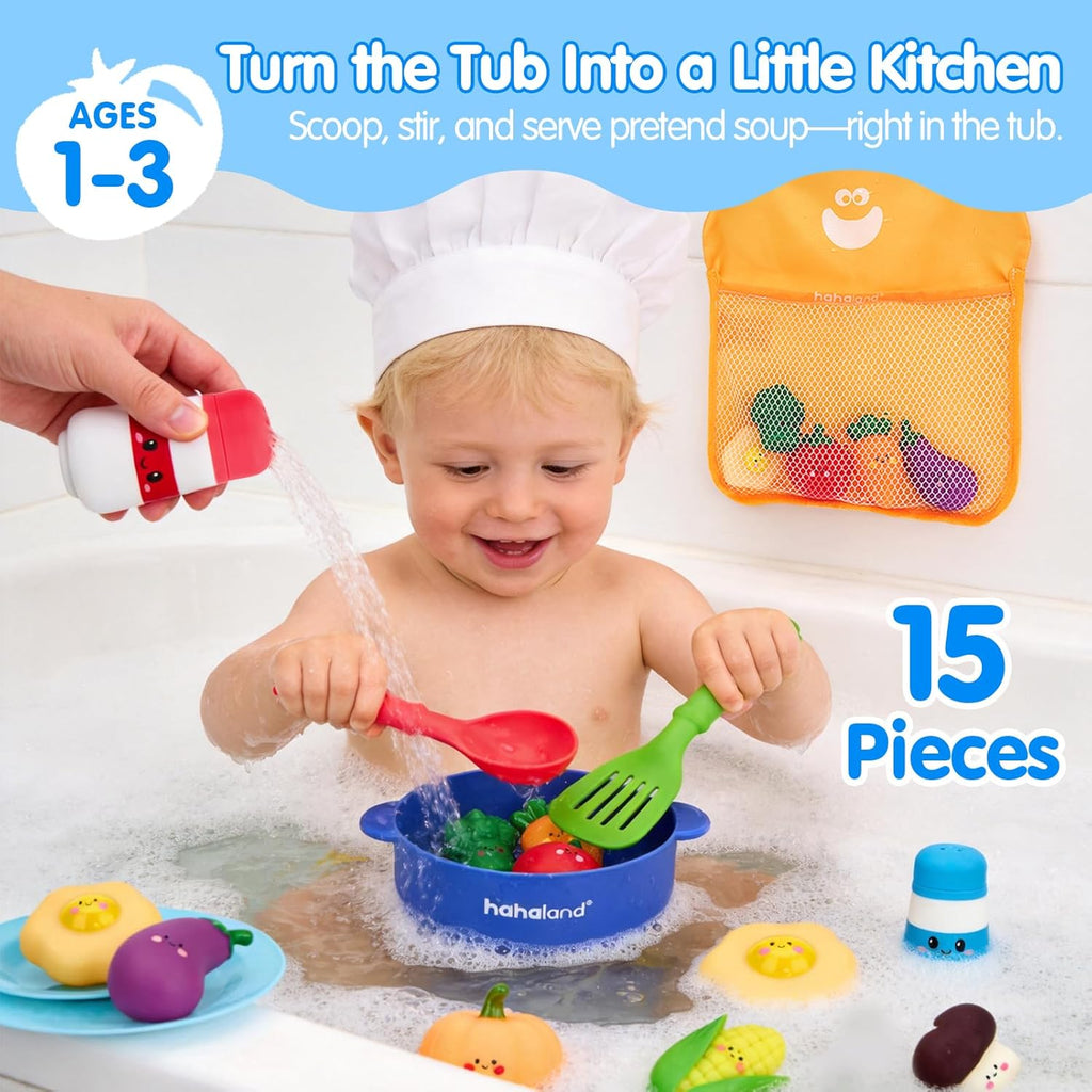 Bath Toys for Kids Ages 1-3, Color-Changing Pretend Cooking Set | 15PCS Pretend Cooking Set with Color Changing