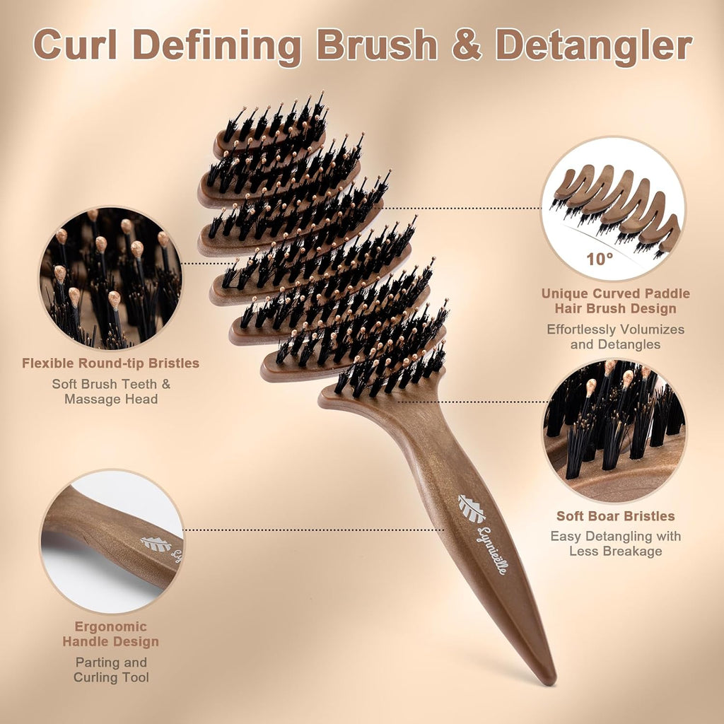 Wet Natural Boar Bristle Hair Brush for Fine Hair - A Great Gift | Smoothing Vented Detangling, Hair Texture, Gentle