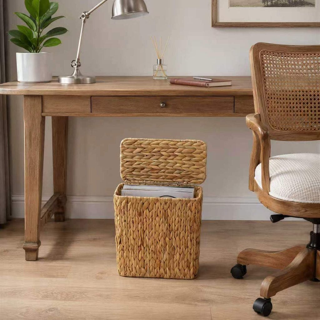 3 Gallon Wicker Trash Can,Small Bathroom Trash Can with Lid,Natural Water Hyacinth Wicker Waste Basket for
