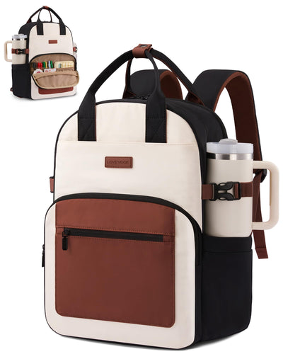 Laptop Backpack for Women - Stylish Work Backpack with Large Cup Holder, Waterproof College Teacher Backpack