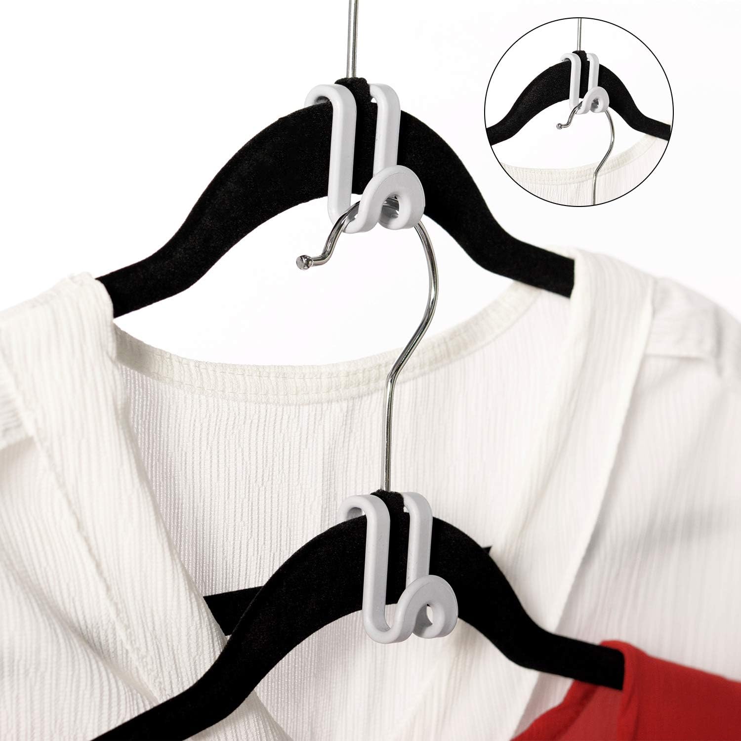 Clothes Hanger Connector Hooks, Outfit Hangers, Hanger Extender Clips, Cascading Hanger Hooks, Velvet Huggable