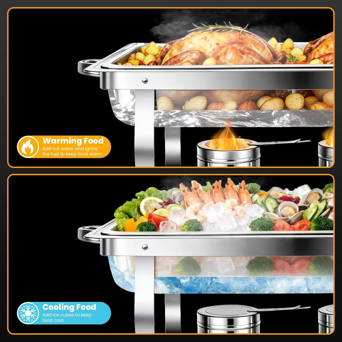 4 Pack 11QT Rectangular Chafing Dishes for Buffet with Lids