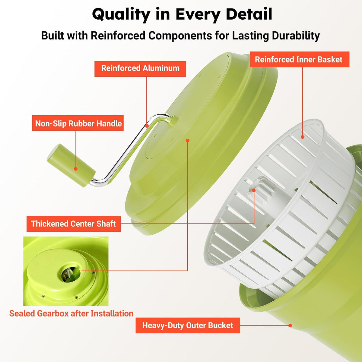 Commercial Salad Spinner, 2.5 Gallon (10QT) Heavy Duty Vegetable Dryer with Ergonomic Aluminum Handle, Sealed