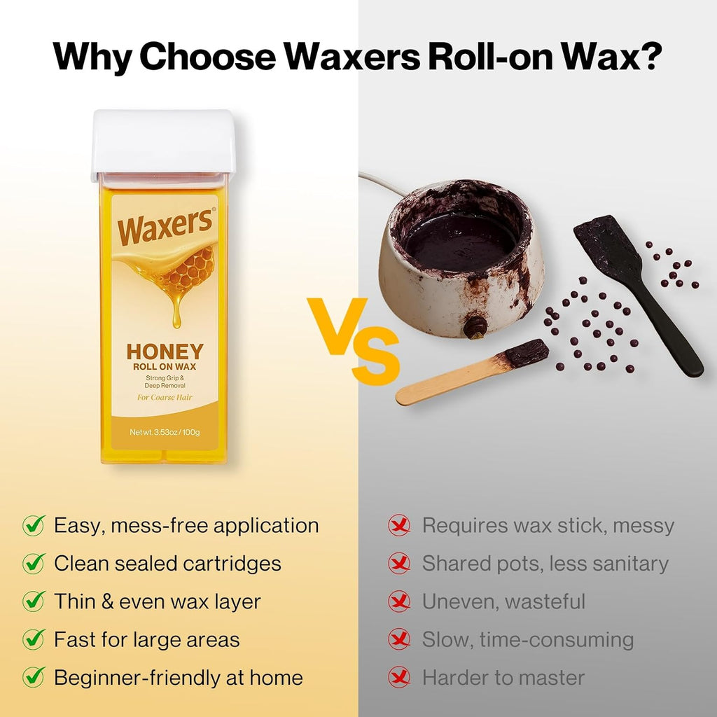 Roll on Wax Kit for Hair Removal at Home Roller Waxing Depilatory for Women Men Honey Soft Wax Kit for Coarse & Thick