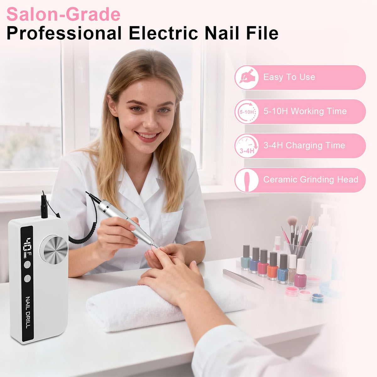 Professional Electric Nail Drill Kit, 40000RPM Rechargeable Nail File