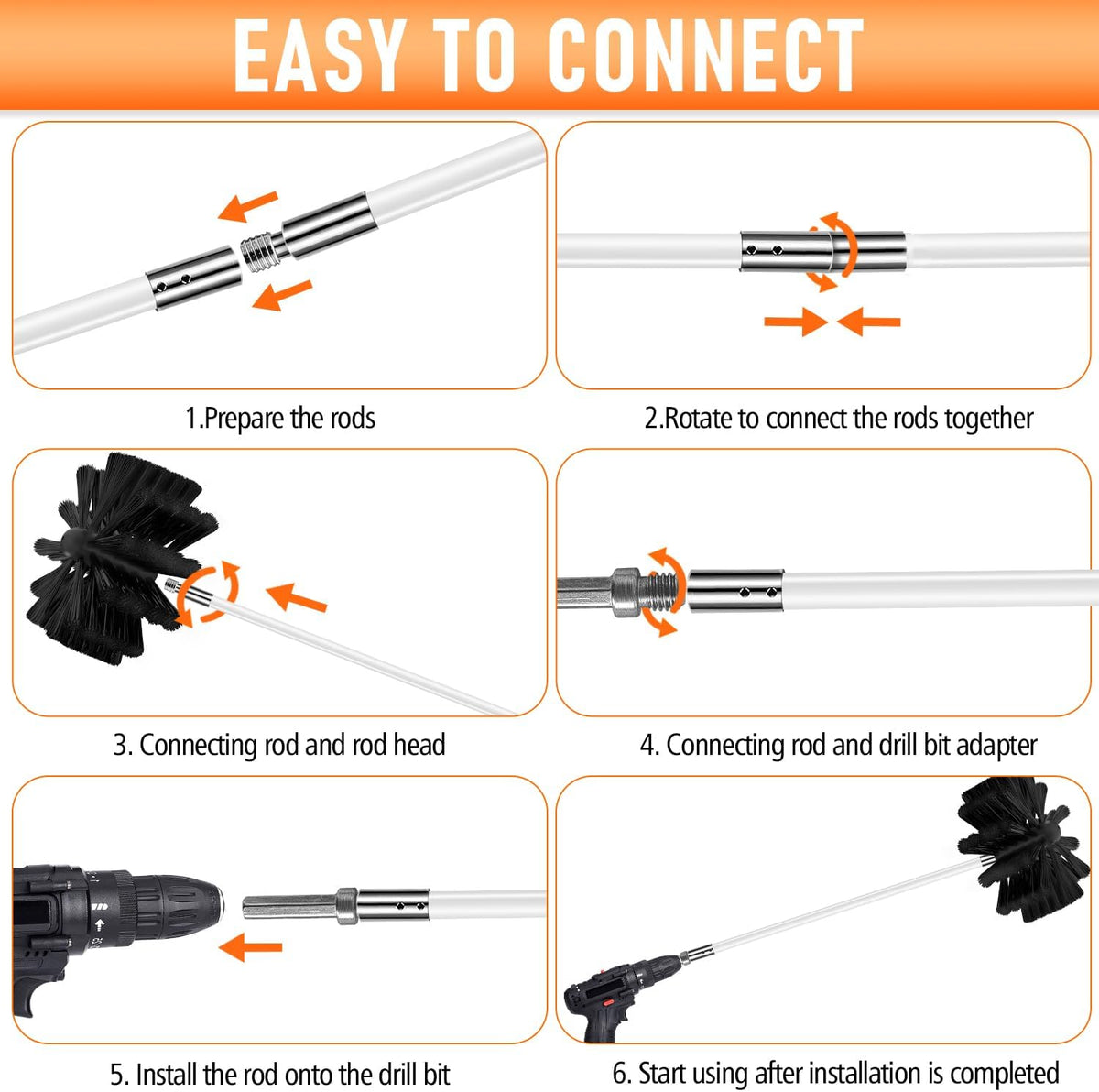 35Feet Chimney Sweep Kit,8 in Brush Head,Dryer Vent Cleaner Kit, Chimney Sweep&Chimney Cleaning Kit, Rotary Chimney