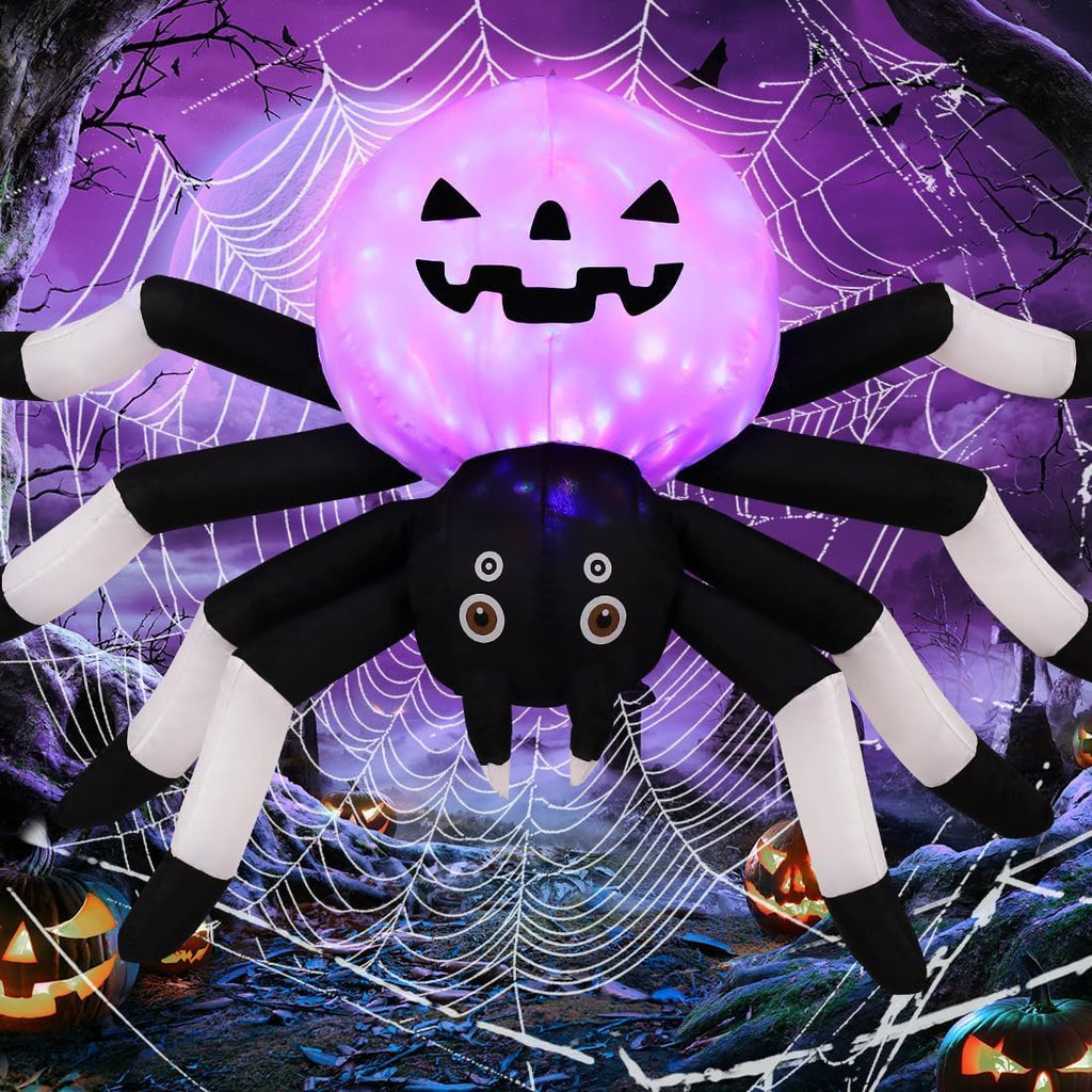 5 FT Width Halloween Inflatables Outdoor Decorations Spider with Magic Light, Blow Up Yard Decorations with LED