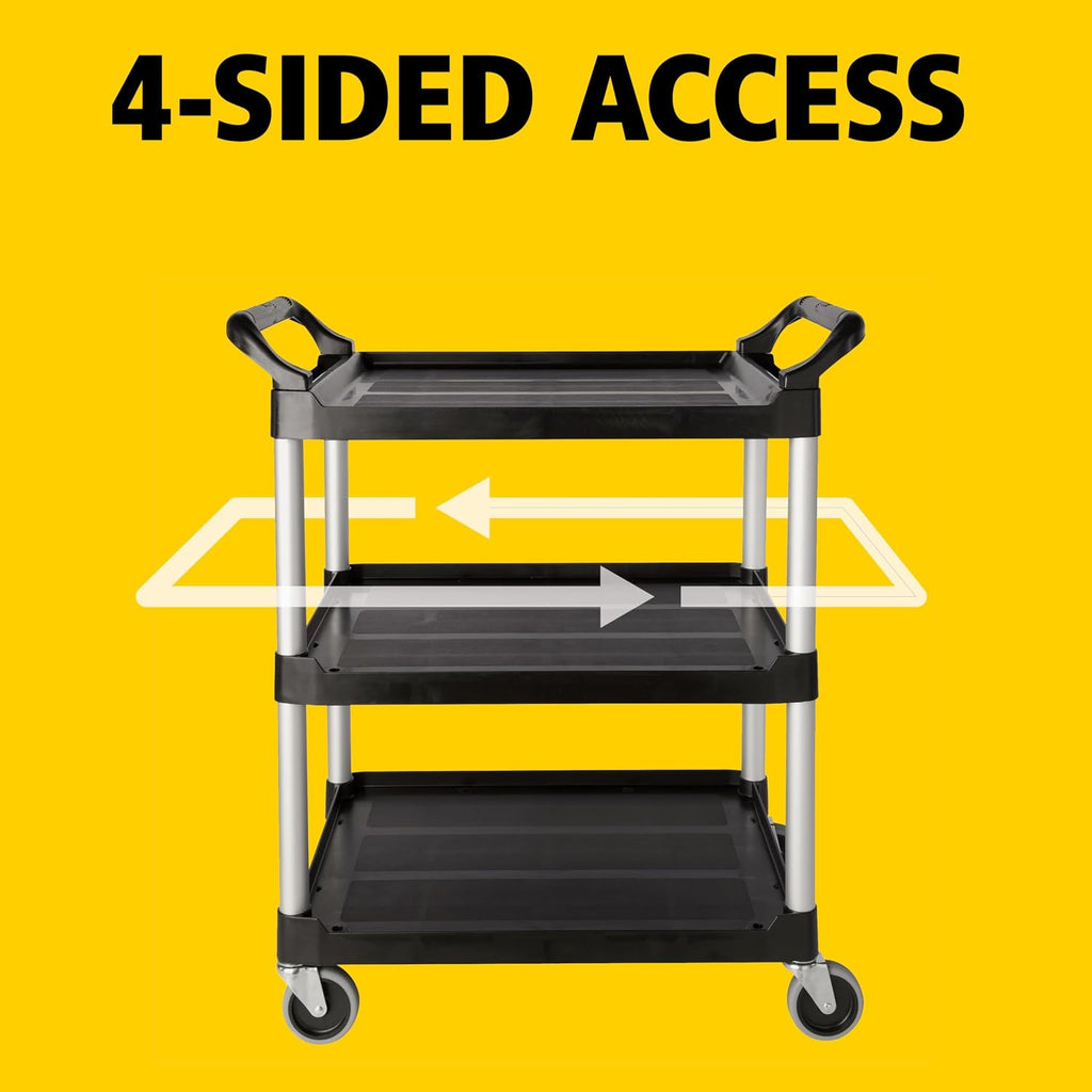 3-Shelf Service Push Cart, 200lb, Black