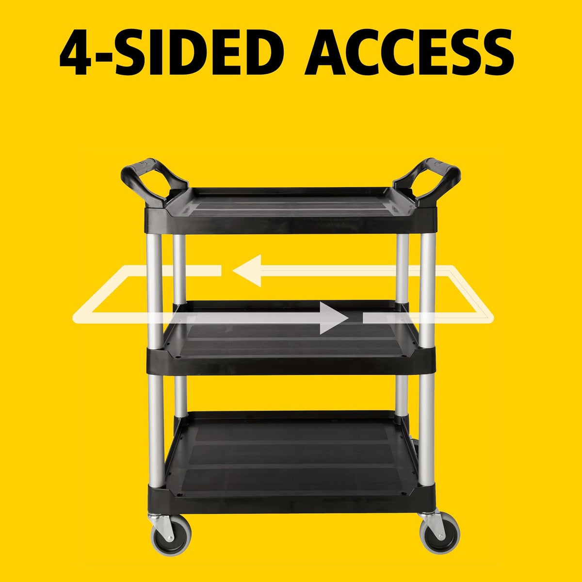 3-Shelf Service Push Cart, 200lb, Black