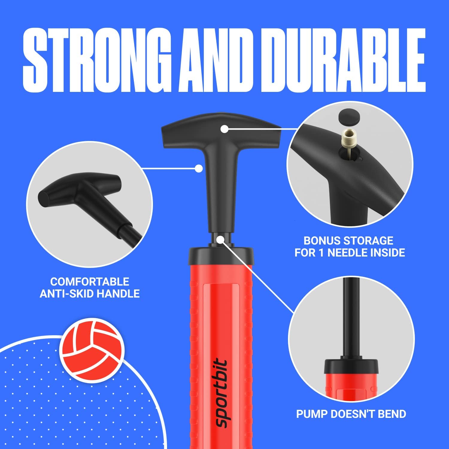 Basketball Pump – Ball Pump for Sports Balls with Push & Pull Inflating System – Hand Pump for Basketball
