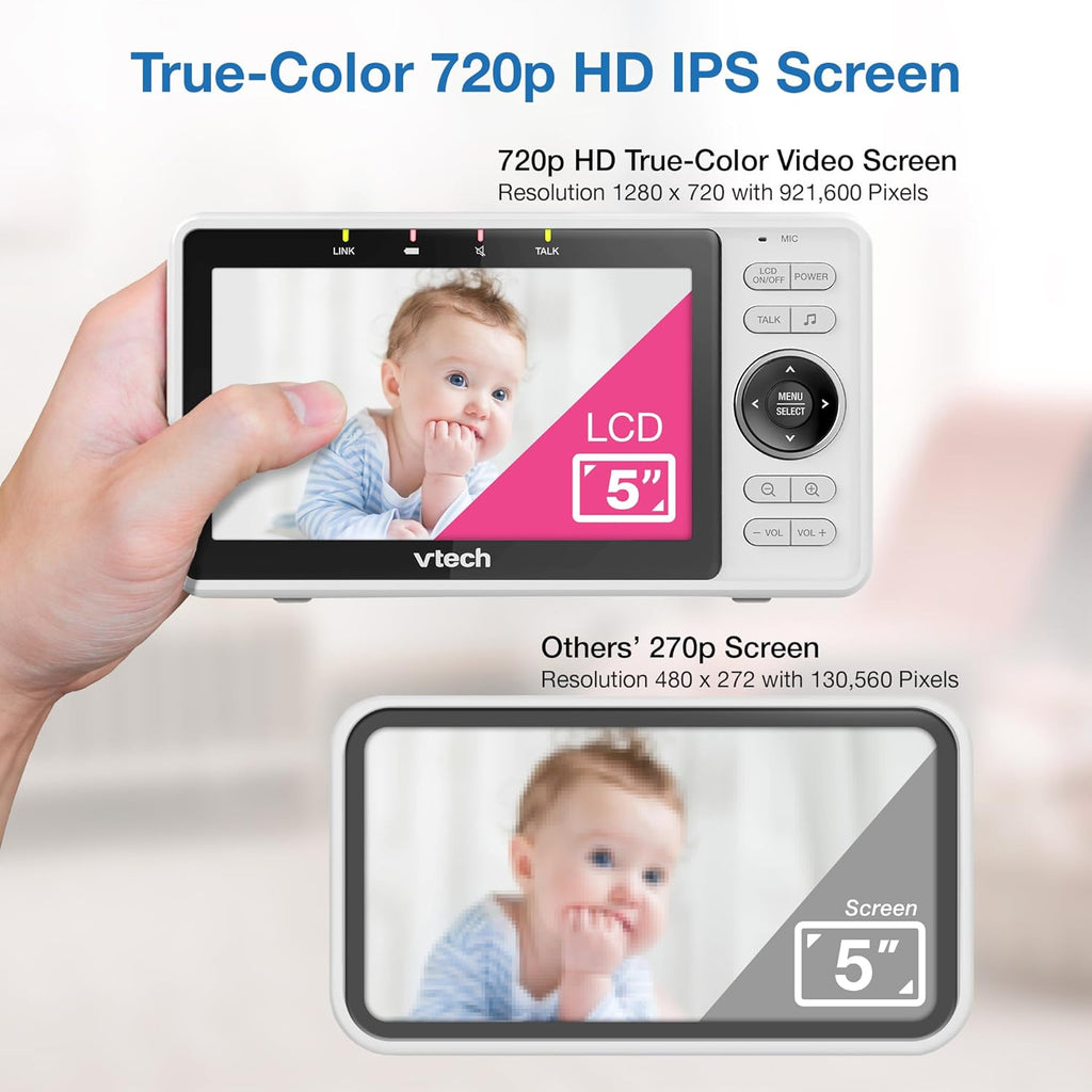 Smart WiFi Baby Monitor – See Your Baby at Home or from Anywhere, Free App, 1080p Camera, 5" Screen, Pan-Tilt-Zoom