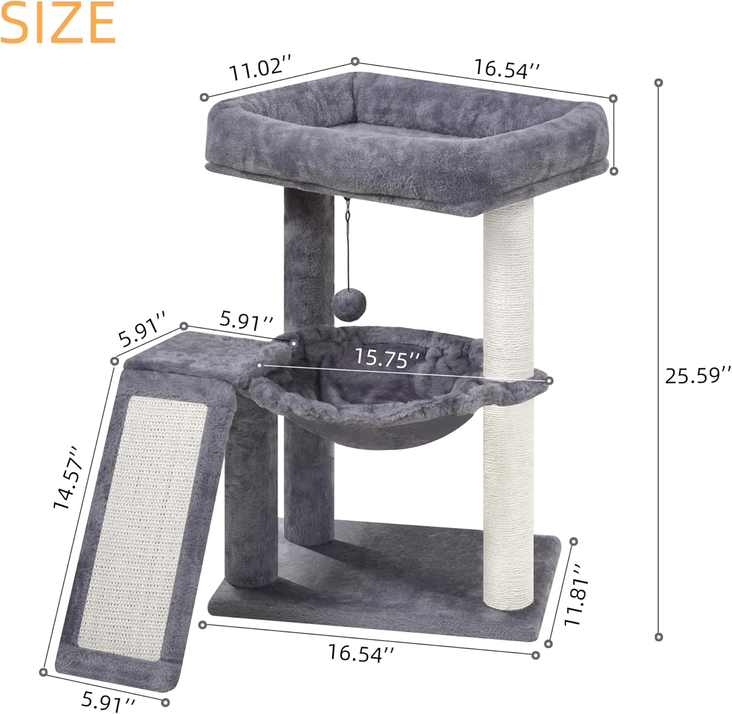 YOUPET Cat Tree with Cat Scratching Post for Indoor Cats, Cat Tower with Scratching Board and Playful Toy Balls, Cat