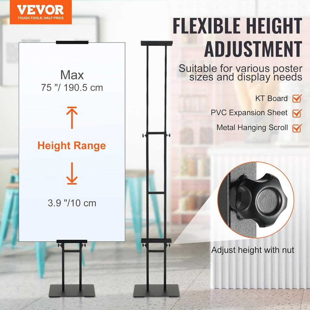 Poster Stand, Adjustable Height Up to 75", Double-Sided Heavy Duty Pedestal Sign Holder, Floor Standing Sign Holder
