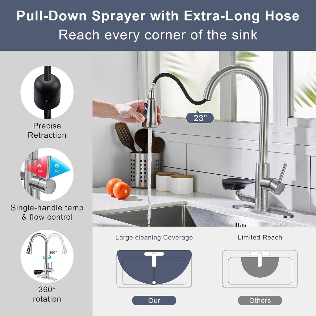 Pull Down Kitchen Faucet with Glass Rinser Single Handle Kitchen Sink Faucet with Pull Out Sprayer, Glass Rinser