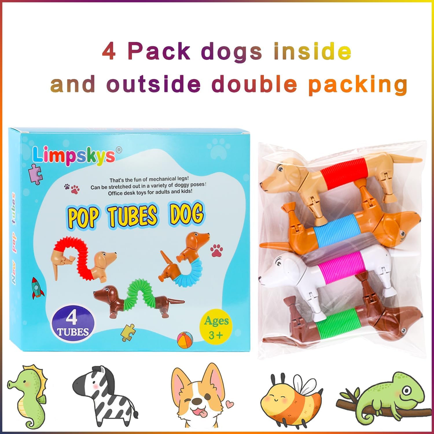 Dog pop Tubes fidgets, Sensory Toys for Kids with Autism,Fidget Toys for Toddlers,Dog Party Favors, Stocking Stuffers