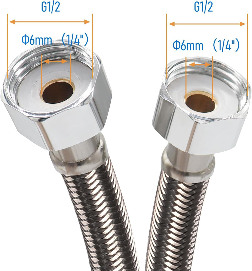 24 In Faucet Supply Lines 1/2x1/2 2Pack Black Braided Steel | Stainless Steel Braided Faucet Hose, Female Connector