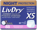 Adult Incontinence Underwear, Overnight Comfort Absorbency, Leak Protection, X-Small (88 Count)