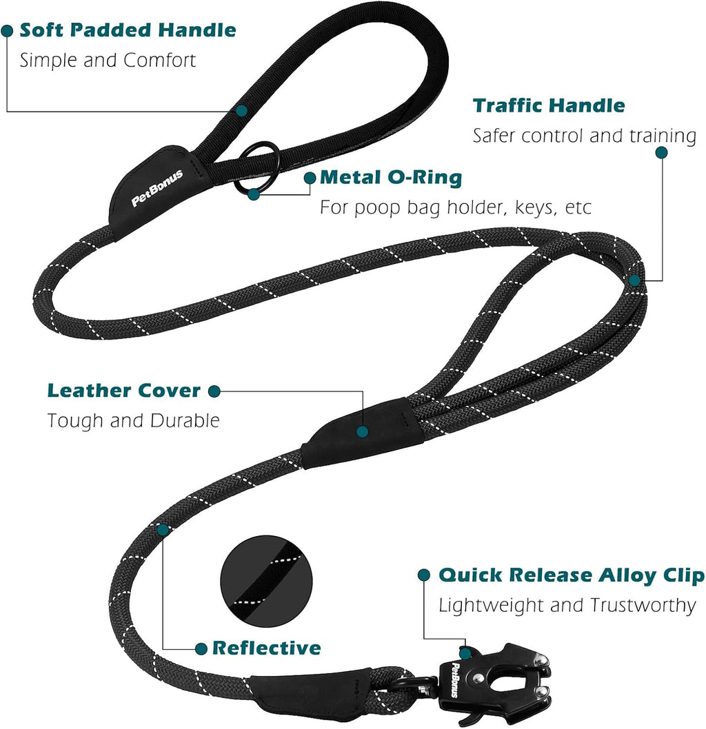 Two Handles Dog Leash, 5FT Pet Rope Leash with Quick Release Clip
