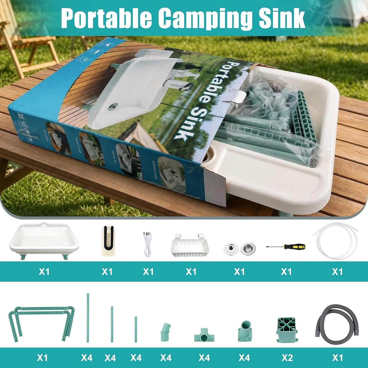 Portable Sink with Floor Stand, Hand Washing Station with Electric Faucet