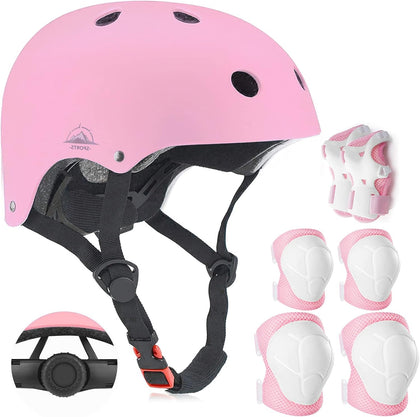 Adjustable Kids Helmet with Knee Pad, Elbow Pads & Wrist Guards - Toddler Bike Helmets for Ages 3-5, 5-8, 8-14 Years