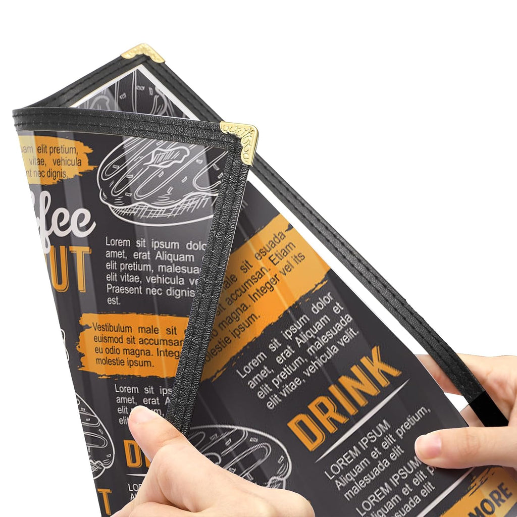 12PCS Menu Covers 8.5 X 14 Inch, Single Page 2 View Restaurant Menu Covers Book, Double Stitched Clear Menu Holders