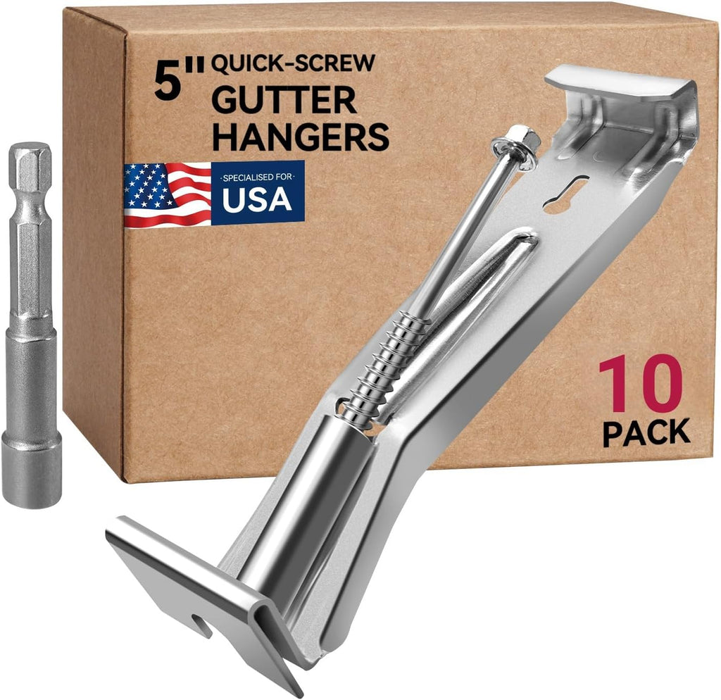 Gutter Hangers 5 inch - 10 Pack Gutter Brackets with Pre-Assembled Screw, Hidden Gutter Hangers for Repair Sagging